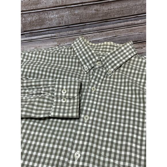 Brooks Brothers Nens Dress Shirt Green White Checked Size Large - Picture 1 of 5